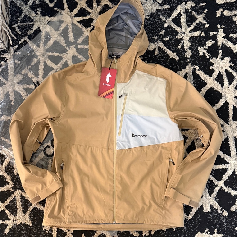 NEW!!! Cotopaxi Tan and White Hooded Waterproof Shell Jacket